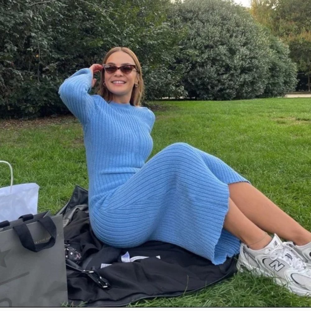ZARA WOMAN STRETCH LONG SLEEVE BABY BLUE RIBBED KNIT MIDI MAXI DRESS $89.90 - Picture 4 of 15
